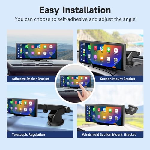 Double Din CarPlay Screen – 10" IPS HD Touch Display with 4K Front & 1080P Rear Camera