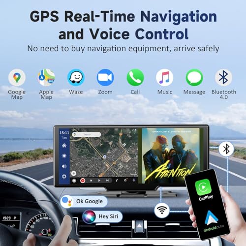 Double Din CarPlay Screen – 10" IPS HD Touch Display with 4K Front & 1080P Rear Camera