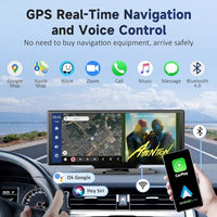 Double Din CarPlay Screen – 10" IPS HD Touch Display with 4K Front & 1080P Rear Camera