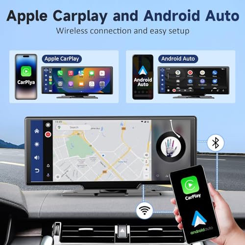 Double Din CarPlay Screen – 10" IPS HD Touch Display with 4K Front & 1080P Rear Camera