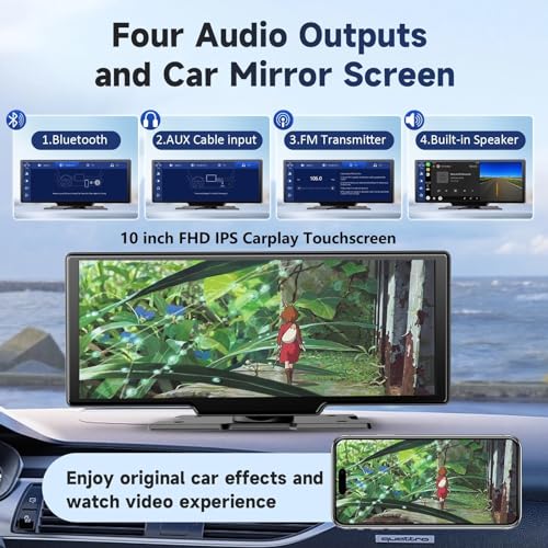 Double Din CarPlay Screen – 10" IPS HD Touch Display with 4K Front & 1080P Rear Camera