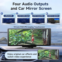 Double Din CarPlay Screen – 10" IPS HD Touch Display with 4K Front & 1080P Rear Camera