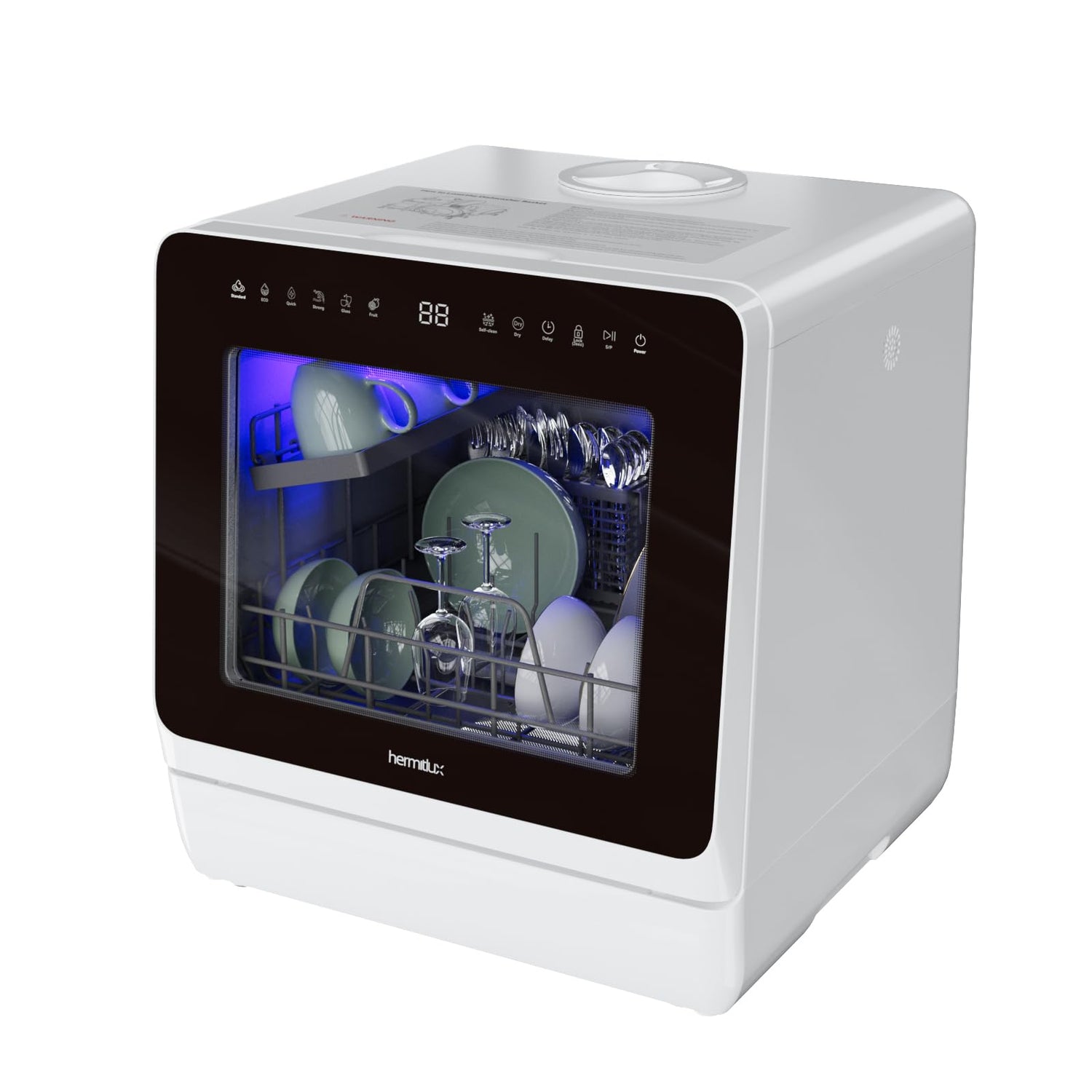 Hermitlux Portable Countertop Dishwasher with Built-in Water Tank