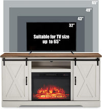 Farmhouse Fireplace TV Stand with Sliding Barn Doors and Storage