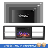 70 Inch Fireplace TV Stand with LED Lights and Glass Shelves