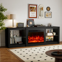 70 Inch Fireplace TV Stand with LED Lights and Glass Shelves