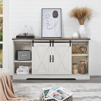 Farmhouse Fireplace TV Stand with Sliding Barn Doors and Storage