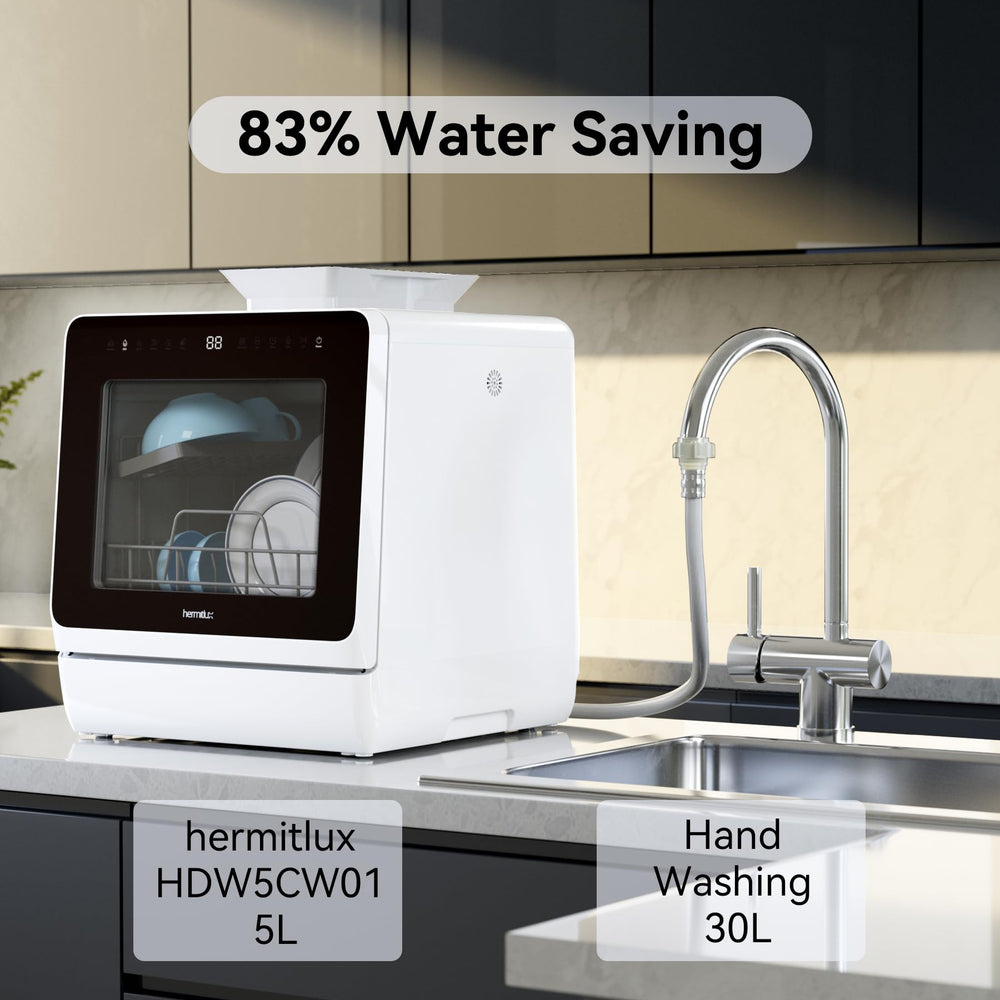 Hermitlux Portable Countertop Dishwasher with Built-in Water Tank