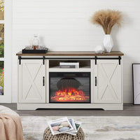 Farmhouse Fireplace TV Stand with Sliding Barn Doors and Storage