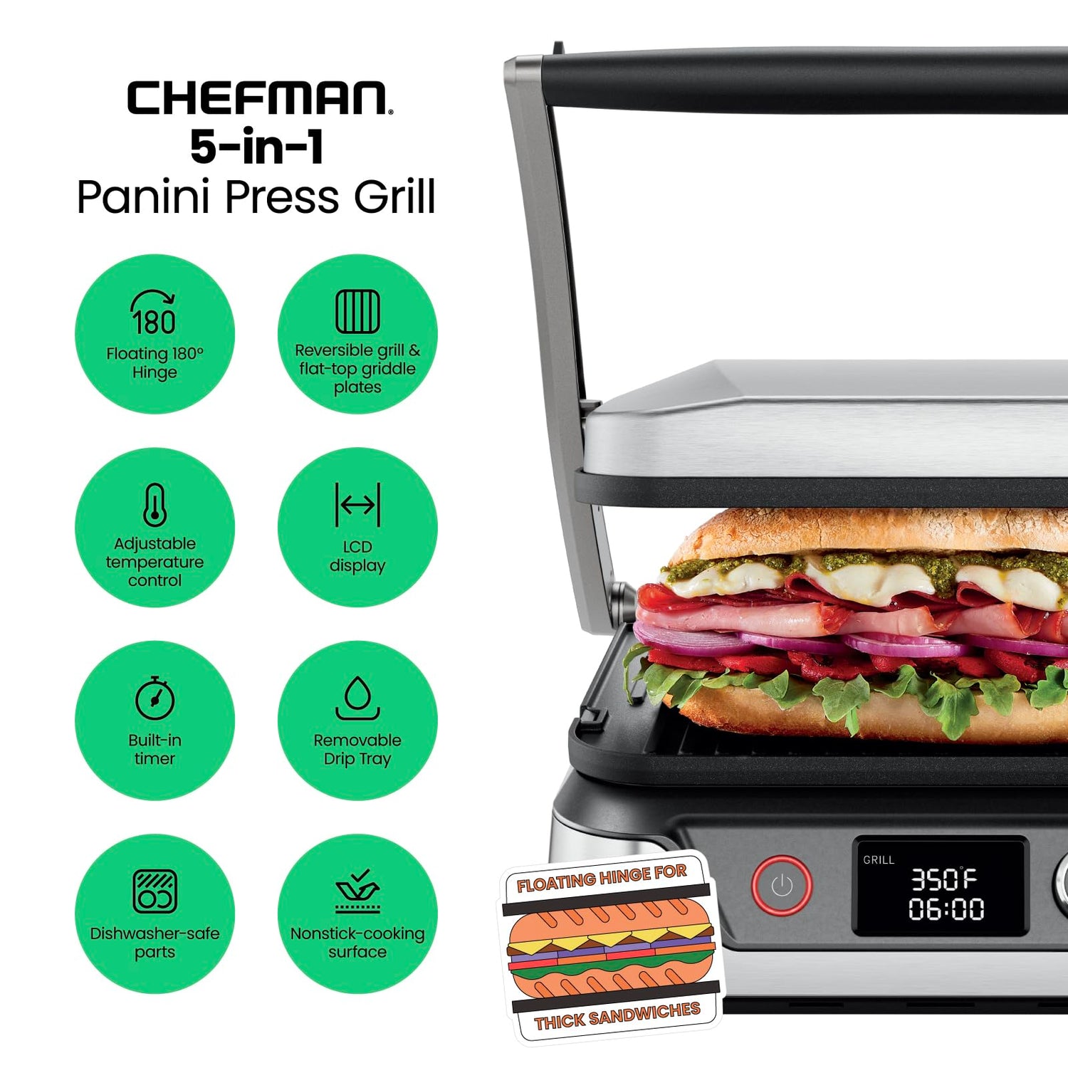 Panini Press Grill Sandwich Maker with Non Stick Plates