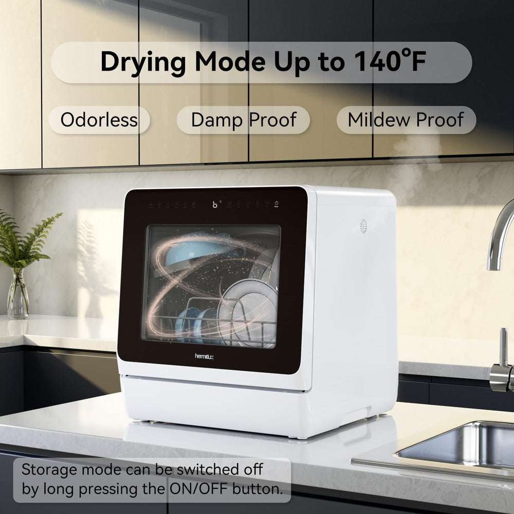 Hermitlux Portable Countertop Dishwasher with Built-in Water Tank