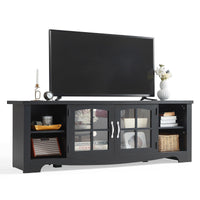 Farmhouse Wood TV Stand with Glass Doors and Storage