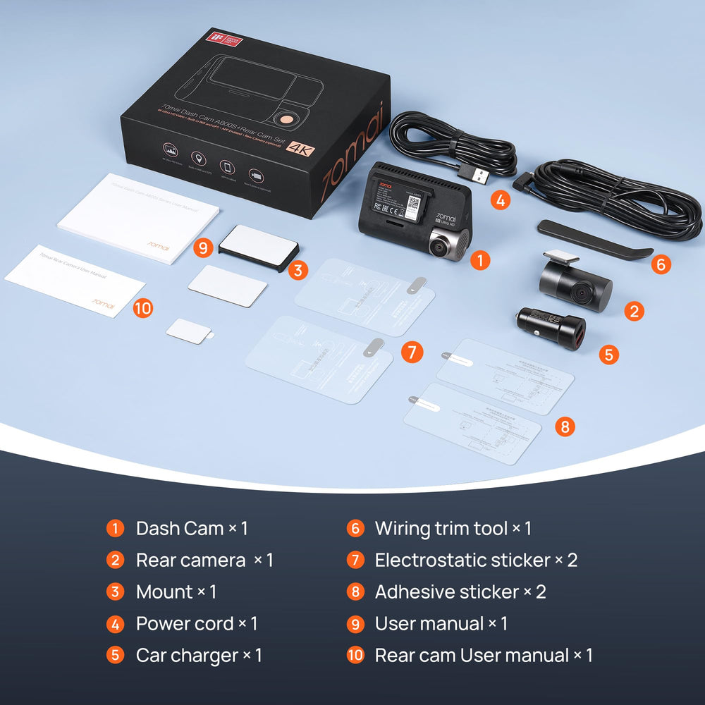 70mai 4K Dual Dash Cam with GPS, WiFi 6, ADAS and 24H Parking Mode