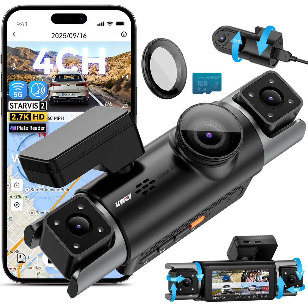 IIWEY 4 Channel 360° Dash Cam with STARVIS 2, 5GHz WiFi & 128GB Card