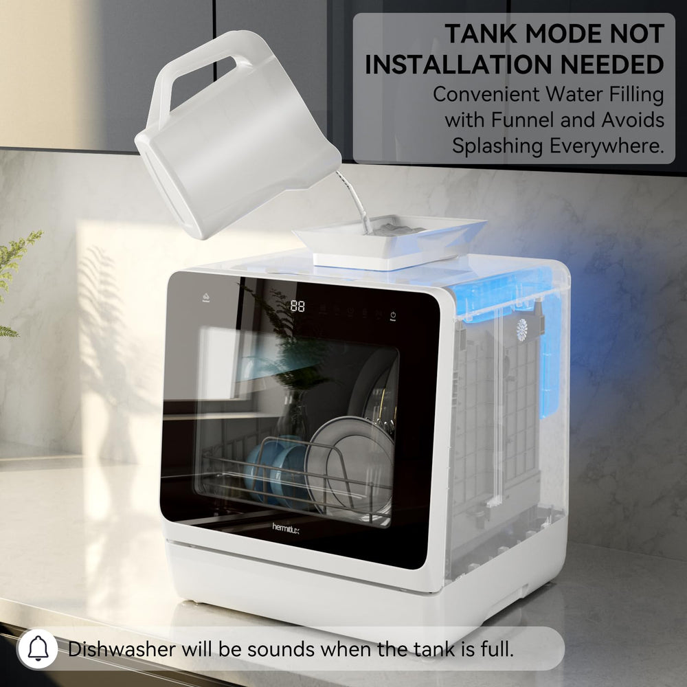 Hermitlux Portable Countertop Dishwasher with Built-in Water Tank