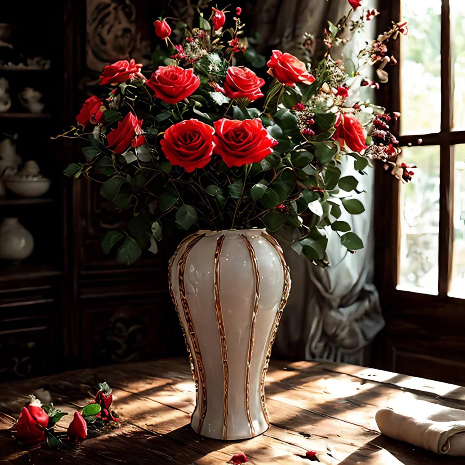 White and Gold Ginger Jar Vase