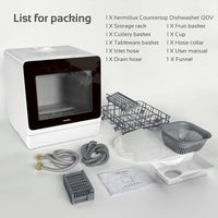 Hermitlux Portable Countertop Dishwasher with Built-in Water Tank