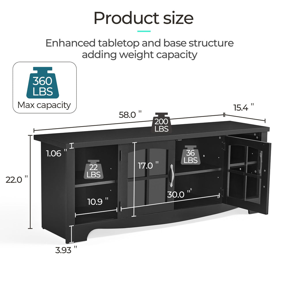 Farmhouse Wood TV Stand with Glass Doors and Storage