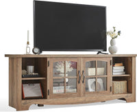 Farmhouse Wood TV Stand with Glass Doors and Storage