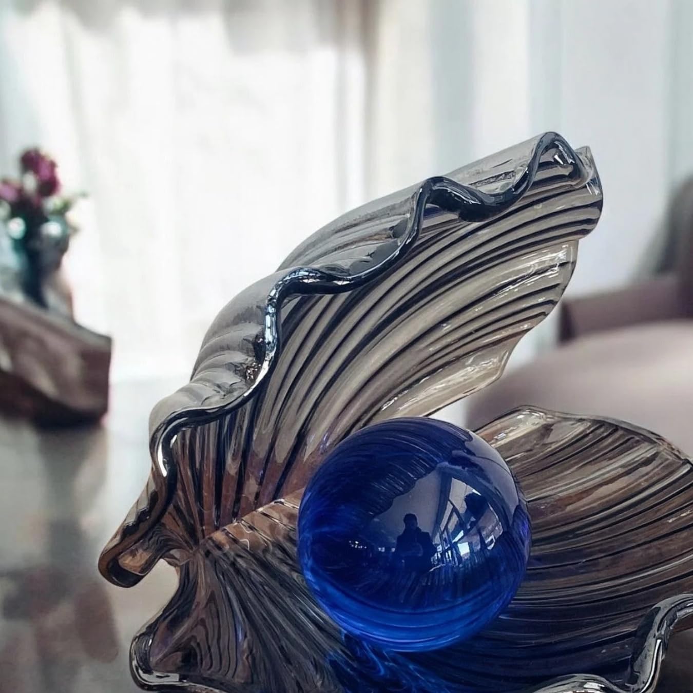 Blue Pearl Oyster Glass Sculpture