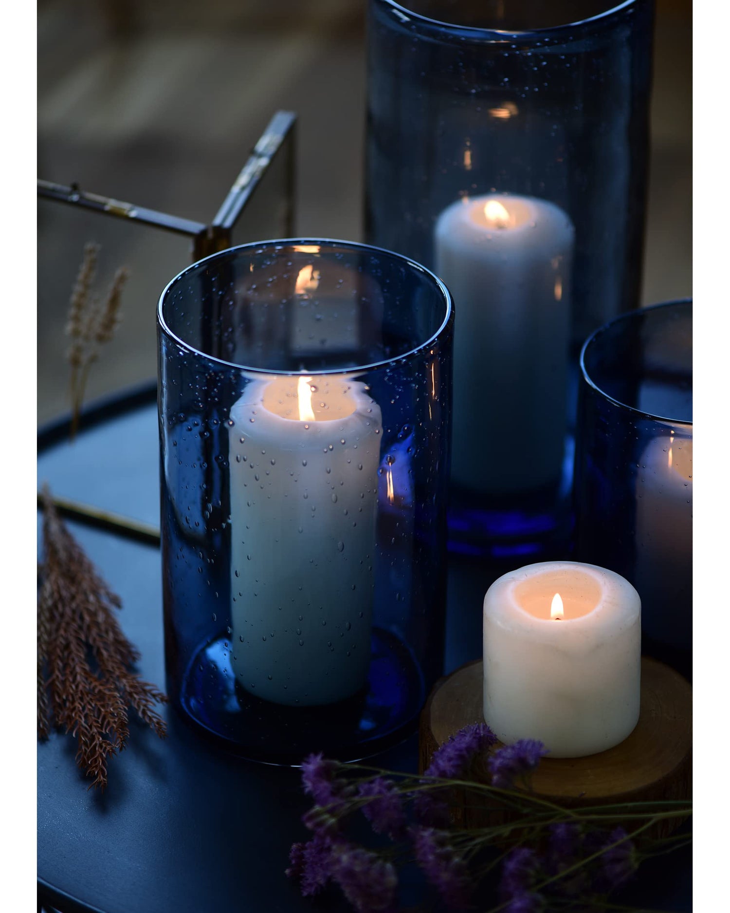 ARIAMOTION Hand-Blown Glass Hurricane Candle Holders – Set of 3