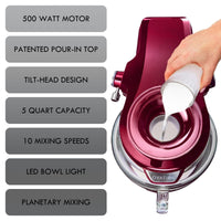 5 Quart Stand Mixer with Pour In Top and 500W Motor