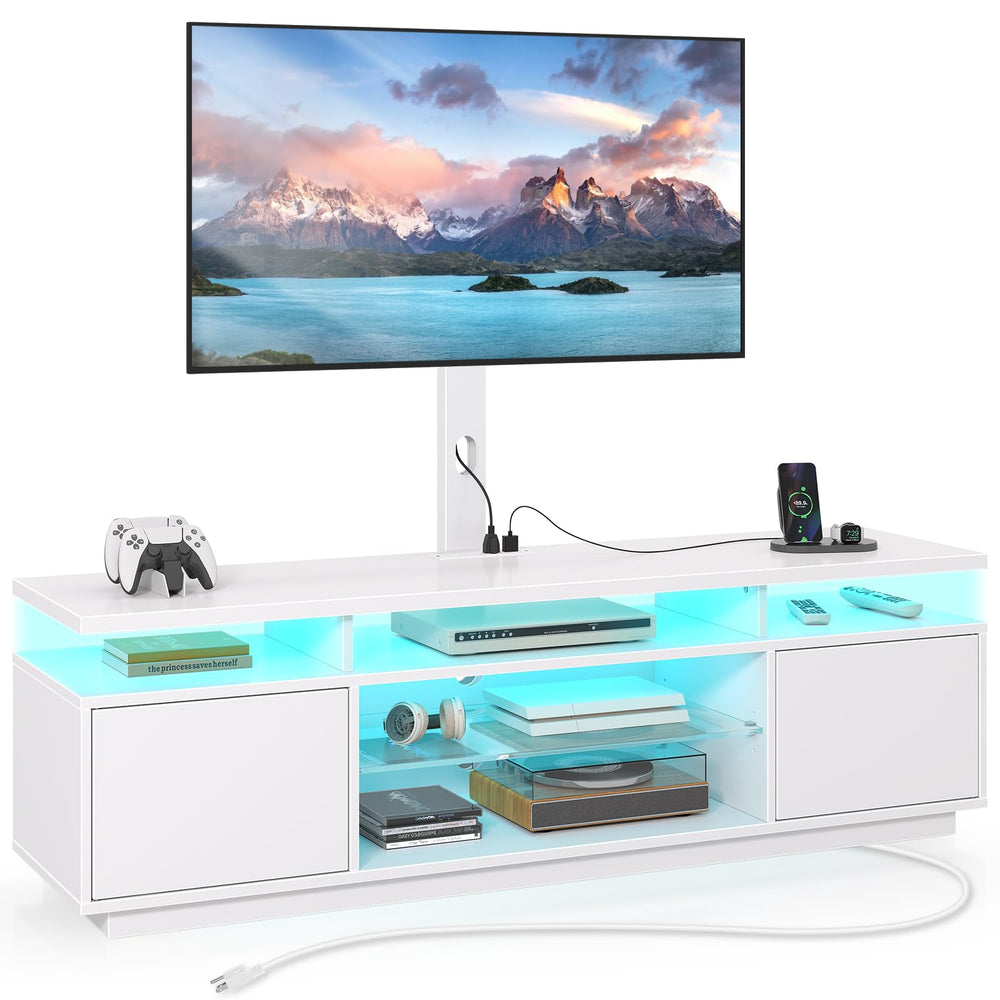 LED TV Stand with Mount Power Outlet and Storage