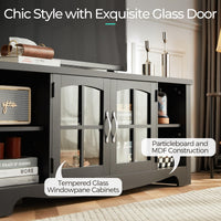 Farmhouse Wood TV Stand with Glass Doors and Storage
