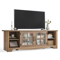 Farmhouse Wood TV Stand with Glass Doors and Storage