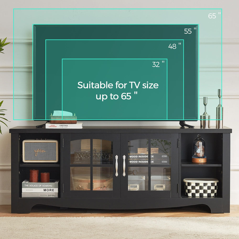 Farmhouse Wood TV Stand with Glass Doors and Storage