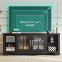 Farmhouse Wood TV Stand with Glass Doors and Storage