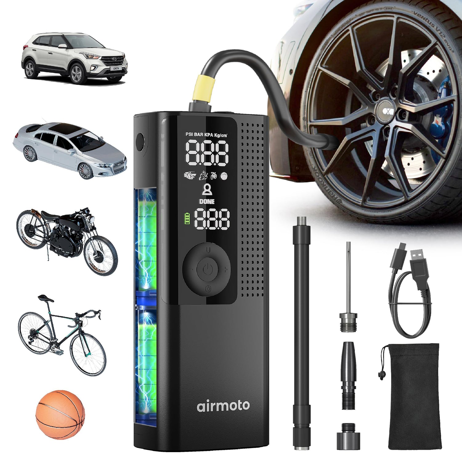 Cordless Digital Air Pump with Auto Shut-Off & LED Light