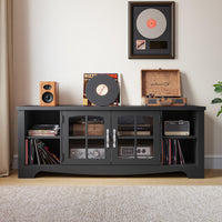 Farmhouse Wood TV Stand with Glass Doors and Storage