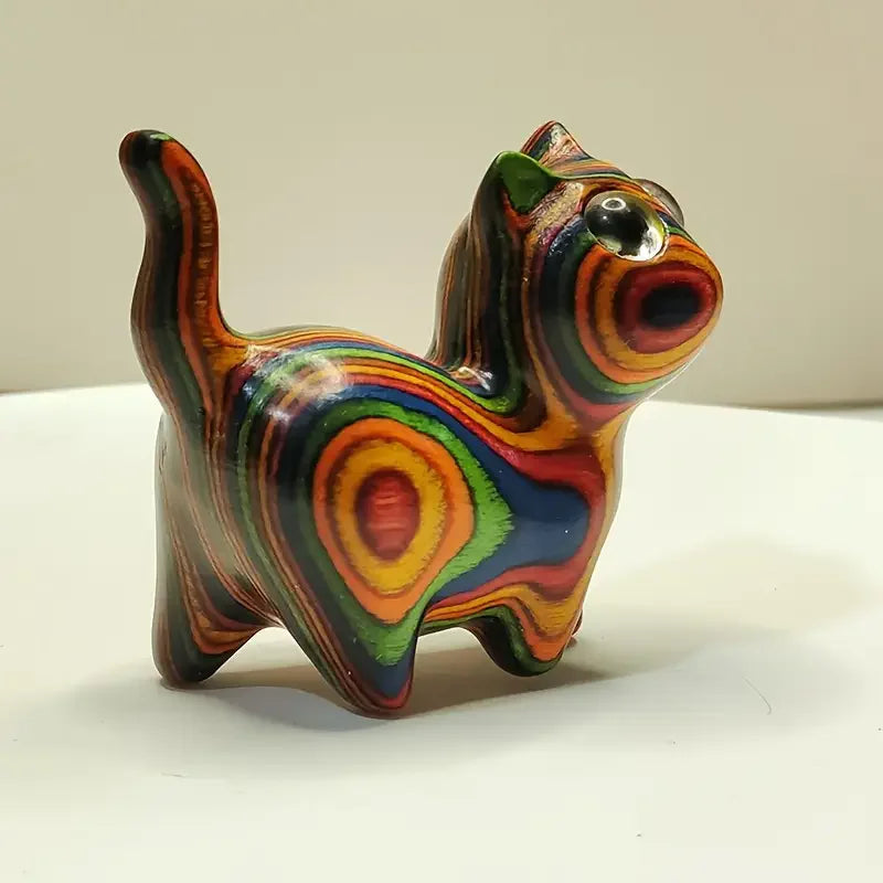 Nordic Whimsy Hand-Painted Wooden Kitten Sculpture