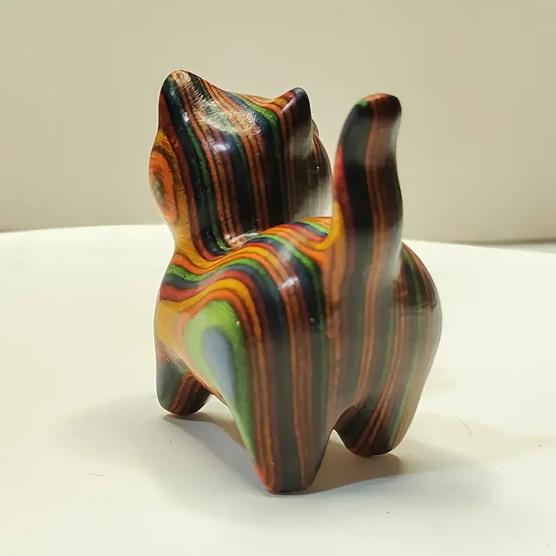 Nordic Whimsy Hand-Painted Wooden Kitten Sculpture