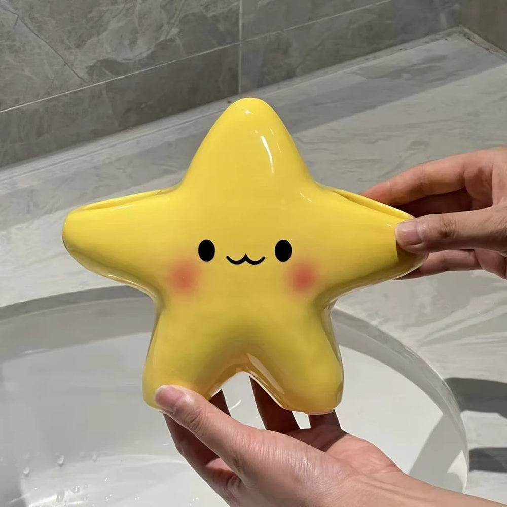 Cute Star Shaped Toothbrush Holder – Freestanding Bathroom Organizer for Toothbrush & Toothpaste | Space Saving Sink Storage
