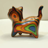 Nordic Whimsy Hand-Painted Wooden Kitten Sculpture