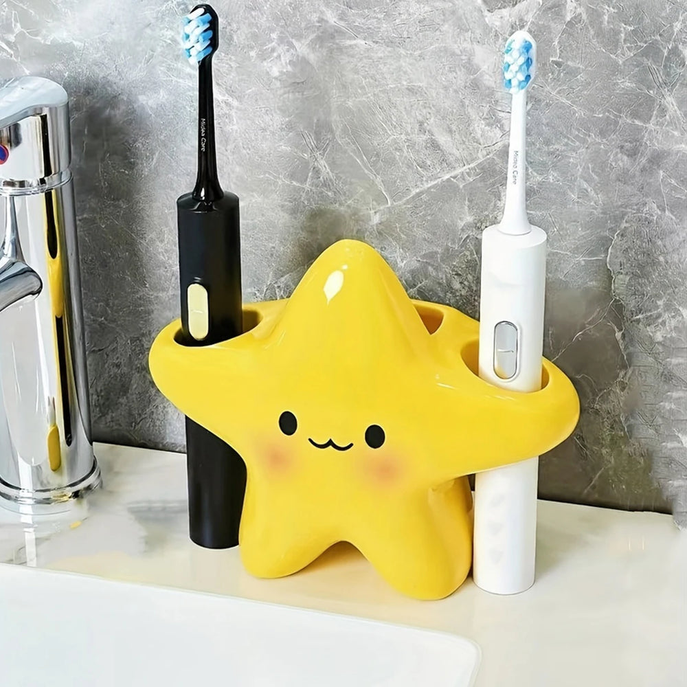 Cute Star Shaped Toothbrush Holder – Freestanding Bathroom Organizer for Toothbrush & Toothpaste | Space Saving Sink Storage
