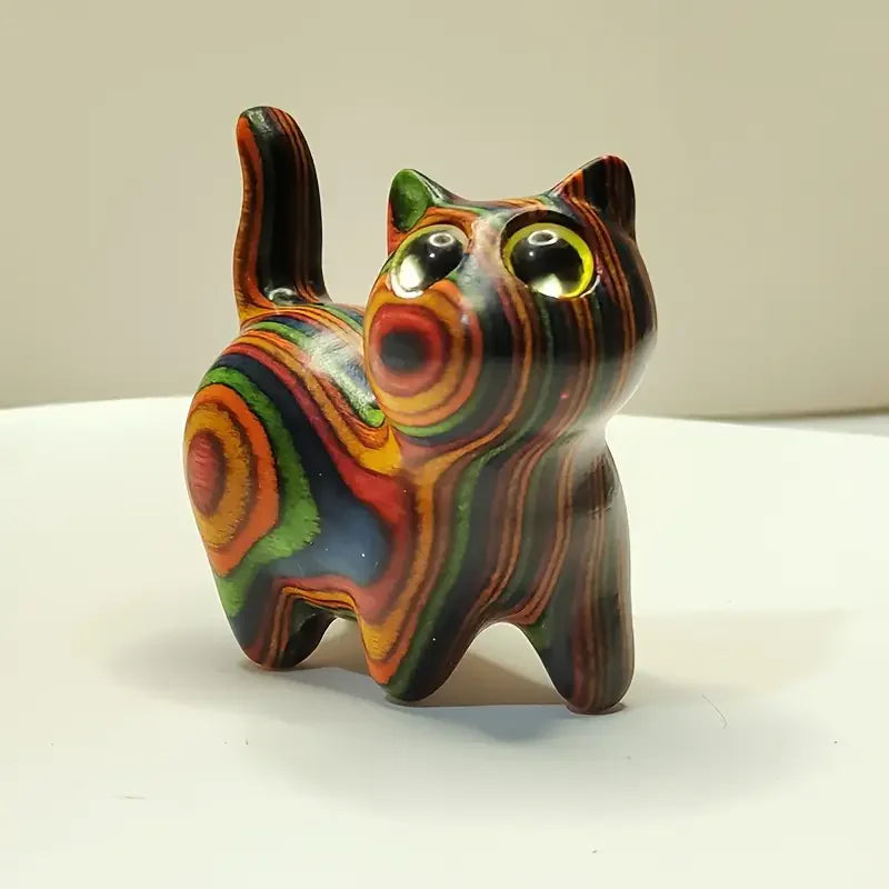 Nordic Whimsy Hand-Painted Wooden Kitten Sculpture
