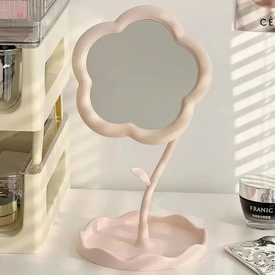Retro Bloom Aesthetic Flower Desktop Mirror - Pastel Pink
