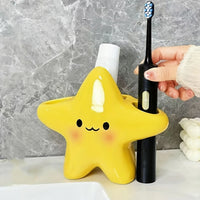Cute Star Shaped Toothbrush Holder – Freestanding Bathroom Organizer for Toothbrush & Toothpaste | Space Saving Sink Storage