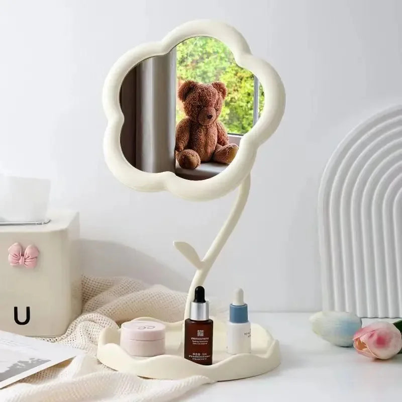 Retro Bloom Aesthetic Flower Desktop Mirror - Cloud White
